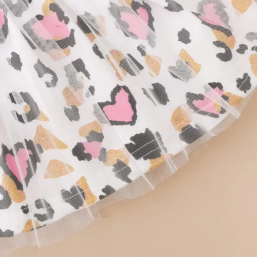 Vista 8 de Conjunto de mameluco y vestido de malla de leopardo para niñas con diadema