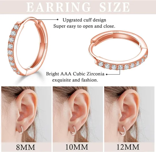 Vista 2 de 3 pares de aretes de aro pequeños de plata de ley con circonita cúbica Aretes de aro pequeños para cartílago para mujer