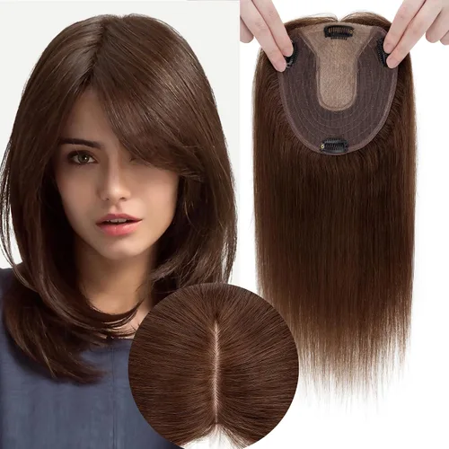 Vista 11 de SEGO SEGOHAIR - Toppers de cabello humano real para mujer, sin flequillo, más grande de 5.1 x 5.9 in, base de seda, densidad del 150 %, extensiones