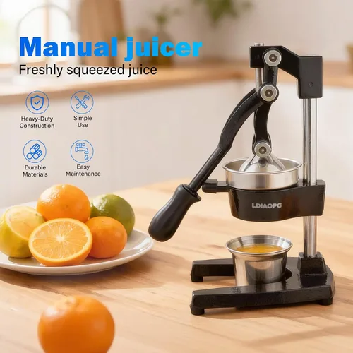 Vista 2 de Exprimidor manual de hierro fundido, exprimidor de cítricos a mano, exprimidor de limón naranja, exprimidor manual resistente, grado comercial