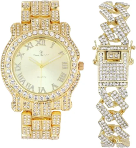 Vista 95 de Charles Raymond Bling-ed Out Ultimate Hip Hop Royalty Reloj para hombre con número romano de fácil lectura o indicadores de tiempo de diamantes