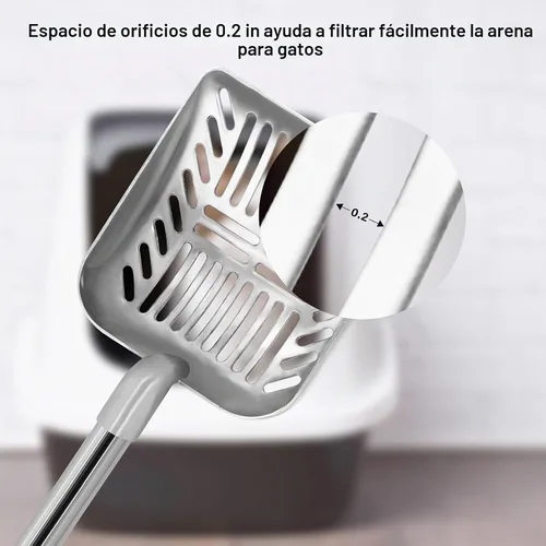 Vista 3 de Cuchara de arena para gatos, pala de metal de mango largo para gatitos, resistente para caja de arena, pala para excrementos de mascotas, pala
