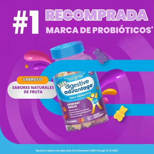 Vista 3 de Digestive Advantage Gomitas Probióticas Diarias para Niños, Multi, Sabores Naturales de Fruta, 80