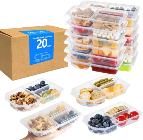 Vista 12 de TAIHUIMY 9oz Recipientes reutilizables para bocadillos con tapas para niños, nuevos contenedores de preparación de comidas de 3 compartimentos
