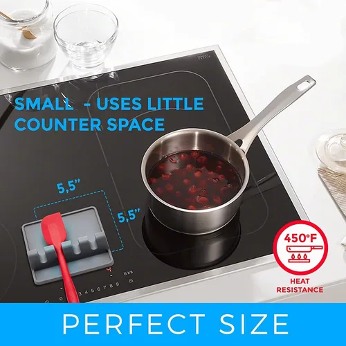 Vista 2 de Cheer Collection Soporte para utensilios de silicona, resistente al calor, para encimera de cocina, soporte para cuchara para estufa con almohadilla