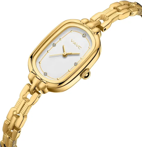 Vista 2 de Reloj de pulsera de oro vintage para mujer, pequeño reloj de cuarzo analógico ovalado con esfera de diamantes de lujo, resistente al agua.