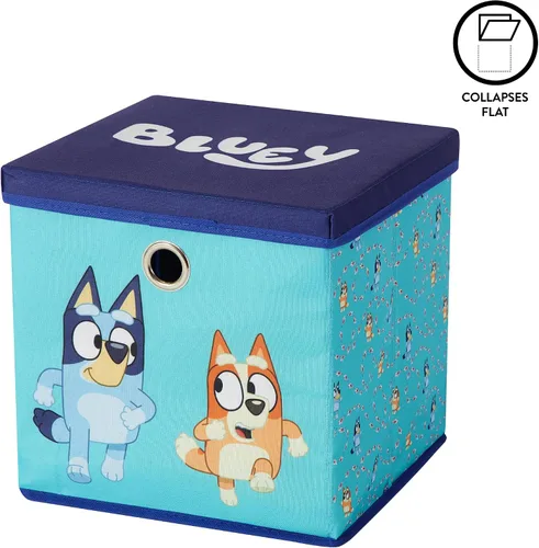 Vista 5 de Idea Nuova Bluey Cubo de almacenamiento de tela plegable, contenedor organizador de 10 pulgadas con tapa para dormitorio, sala de juegos y armario