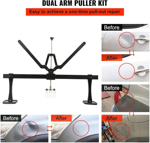 Vista 3 de Kit de palanca de extracción de abolladuras de 850 mm para coche, 6 ganchos de garra con anillos de aluminio para carrocería (Negro)