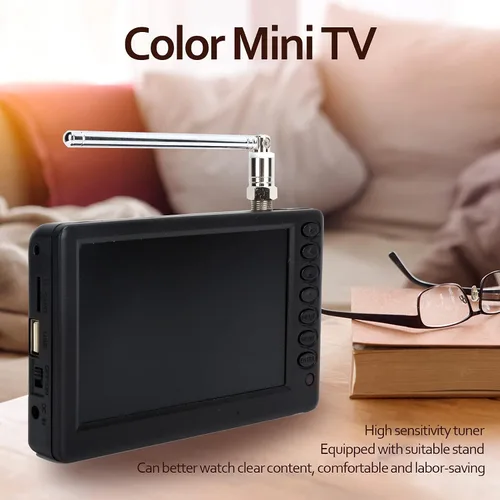 Vista 8 de Zyyini TV portátil de 5 pulgadas, 1080P con antena, batería recargable, USB y tarjeta TF Play, para viajes, camping, personas mayores, niños