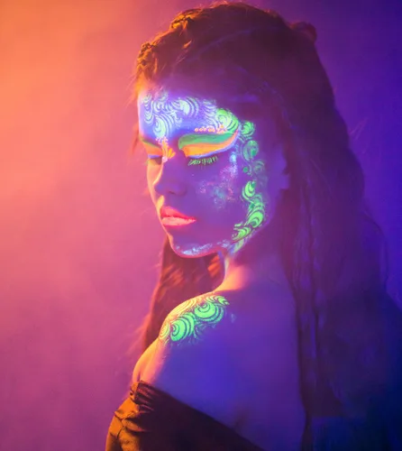 Vista 4 de Pintura neón para rostro y cuerpo (estilo de maquillaje), juego de pintura ultravioleta fluorescente con luz negra, 6 colores muy brillantes con 3