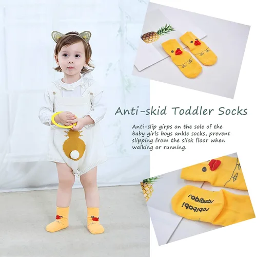 Vista 5 de Calcetines de bebé con agarre antideslizantes para niñas y niños pequeños, calcetines de algodón para tobillo