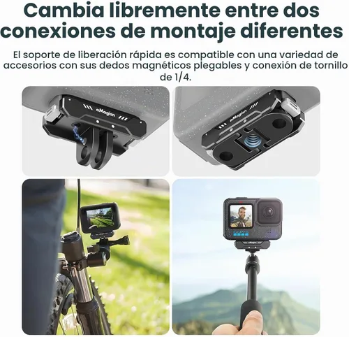Vista 4 de Soporte magnético de liberación rápida para Gopro 12/11/10/9/8/11 Mini/Max, kits de soporte con garra magnética de montaje de 2 puntas y punta