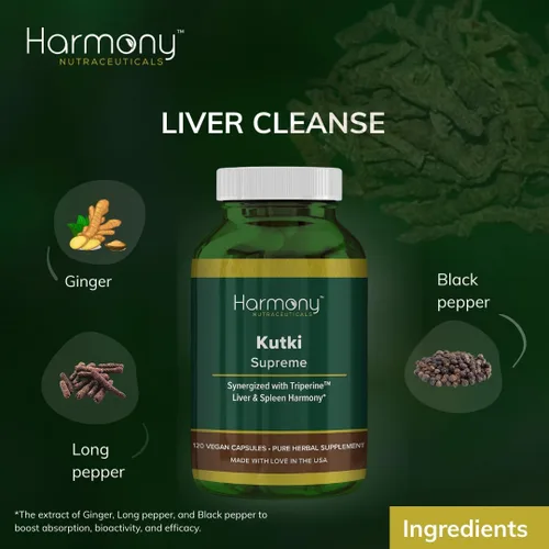 Vista 2 de Kutki Supreme - Medicina ayurvédica Harmony Nutraceuticals para una piel sana, sistemas inmunológicos y respiratorios - 120 cápsulas orgánicas