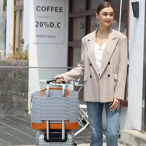 Vista 5 de CAMTOP Bolsa de Viaje para Mujeres Damas de Lona Fin de Semana Nocturno Equipaje de Mano Bolsas Rayas A-blue