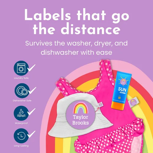 Vista 5 de Name Bubbles - Etiquetas circulares personalizadas para ropa infantil (80 etiquetas) - Calcomanías impermeables con nombre personalizadas