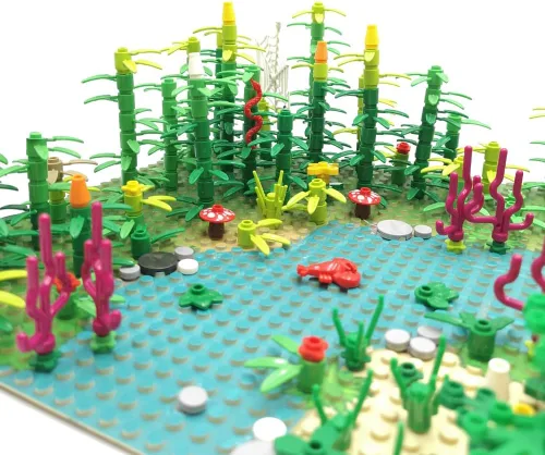 Vista 4 de ZHX Rainforest Jungle Bridge - Juguetes de bloques de construcción con 2 placas base (10 x 10 pulgadas cada uno) ladrillos de jardín, accesorios