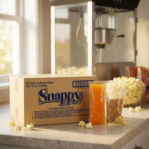 Vista 5 de Snappy Snap-Paks - Paquetes de porciones de palomitas todo en uno para máquina popping de 6 onzas, granos, aceite y sal, 24