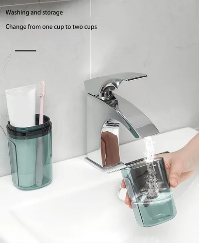 Vista 2 de Estuche de viaje para cepillo de dientes y pasta de dientes, taza de enjuague bucal transparente, taza de enjuague bucal portátil de gran capacidad