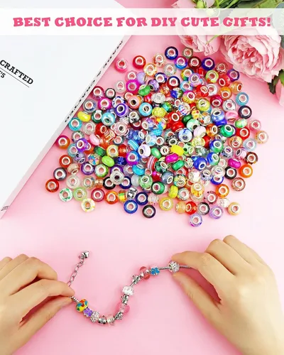 Vista 3 de 240 cuentas europeas surtidas de agujeros grandes, cuentas espaciadoras, cuentas de diamantes de imitación para manualidades, collares, pulseras
