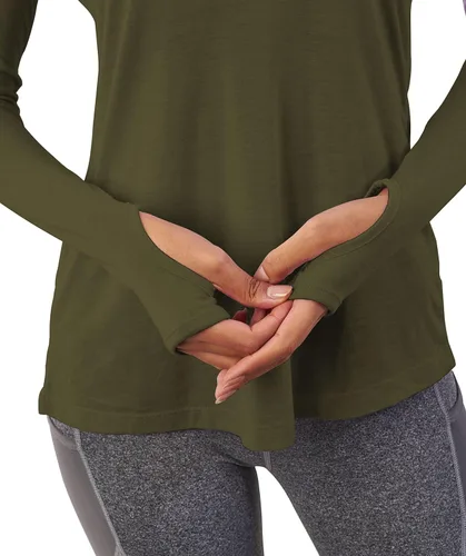 Vista 4 de Bestisun Camisetas de entrenamiento de yoga de manga larga ligeras con agujero para el pulgar, ropa atlética para mujer