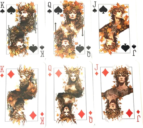 Vista 4 de Naipes Autumn Maiden, cubierta de tamaño de póquer de fantasía, cubierta temática de otoño, cartas de coleccionista únicas