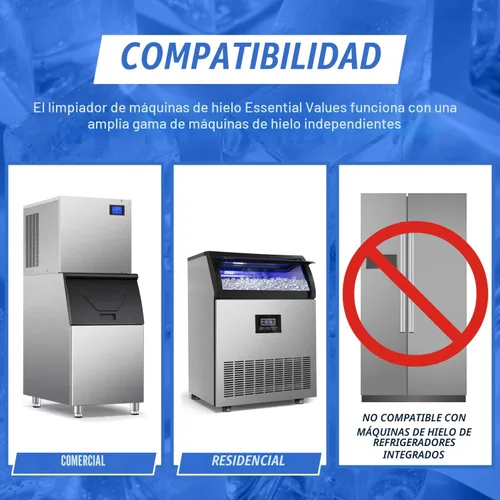 Vista 5 de Essential Values Limpiador y Descalcificador para Máquina de Hielo 16 fl oz - Limpiador y Descalcificador para Fabricadora de Hielo - Compatible