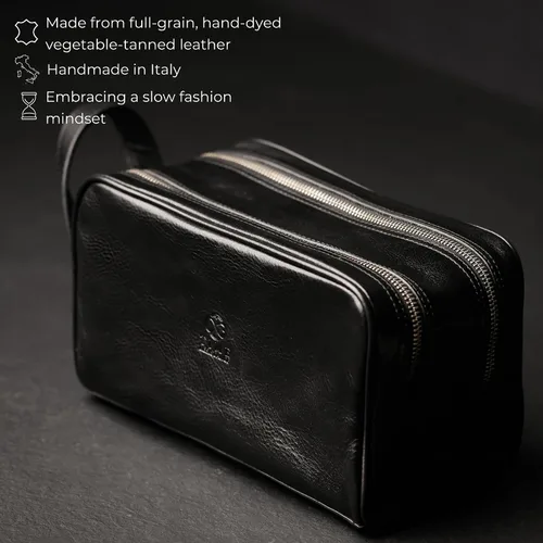 Vista 4 de Time Resistance Bolsa de cosméticos de cuero - Kit de aseo italiano Dopp (negro)