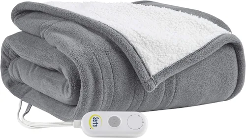 Vista 6 de Serta - Manta de vellón sherpa reversible, ultrasuave y tejida, manta térmica, manta eléctrica; cómoda, agradable y abriga y protege del frío