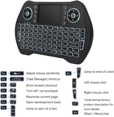 Vista 5 de Mini teclado retroiluminado, mini teclado inalámbrico de 2.4 GHz con ratón de panel táctil, control remoto portátil para PC, Raspberry Pi 2, Pad