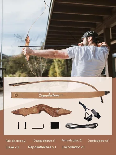 Vista 5 de Toparchery Arco recurvo de 60" para adultos - Arco desmontable de madera para mano derecha