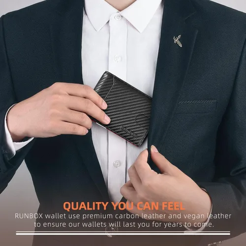 Vista 13 de RUNBOX - Carteras delgadas para hombre, cartera de piel con pinza para el dinero, cartera de bolsillo frontal con bloqueo RFID, tarjetero