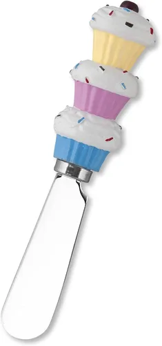 Vista 2 de UP ware Cupcakes - Esparcidores de queso, asas de resina pintadas a mano con cuchillas de acero inoxidable para untar queso crema, mantequilla