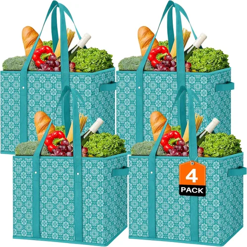 Vista 18 de WISELIFE Bolsas reutilizables para comestibles [2 unidades], bolsa grande para comestibles, resistente al agua, bolsa de compras plegable para ropa