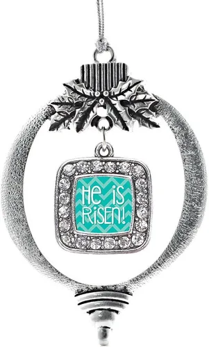 Vista 219 de Inspired Silver - Adorno con dije de reina de rodillo - Adornos navideños cuadrados de plata con joyas de circonita cúbica