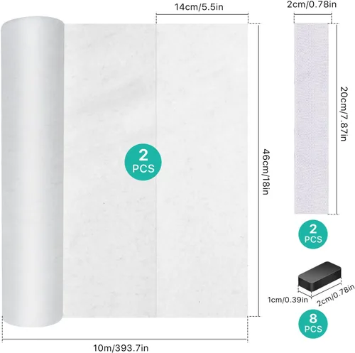 Vista 3 de 2 rollos de filtros para campana extractora, filtro de repuesto de tela no tejida con tiras adhesivas y bloque magnético, papel de filtro antiaceite