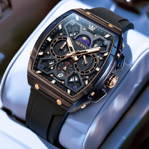 Vista 2 de OLEVS Relojes para hombre de lujo con cara grande, correa de silicona, impermeable, cronógrafo, bonito analógico, de cuarzo, casual, reloj