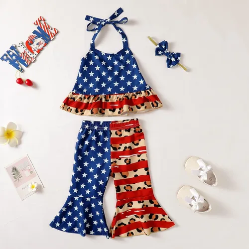 Vista 2 de FUNNYBSG Conjunto de ropa para bebé niña 4 de julio con estampado de estrellas y rayas