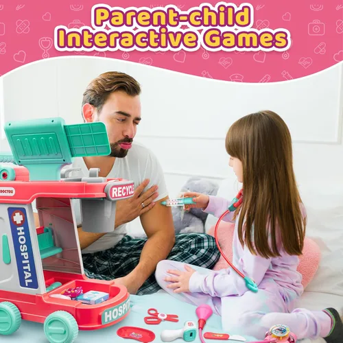 Vista 3 de Kit de médico para niños – Juego de doctor de simulación para niños pequeños con estetoscopio – Juego médico de juguete para niños y niñas – Kit