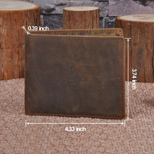 Vista 5 de HRS Carteras de cuero genuino para hombre, Marrón, Retro