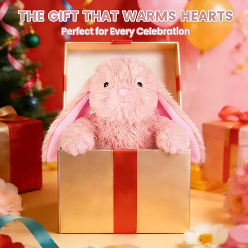 Vista 9 de SuzziPals Almohadilla térmica de conejo rosa calentable y refrigerable para calmar y relajar, peluche de conejo rosa lavanda para molestias