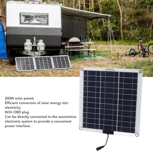 Vista 2 de Kit de panel solar de 200 W, controlador de carga solar con enchufe OBD, panel solar de energía portátil para automóvil, camión, barco, RV