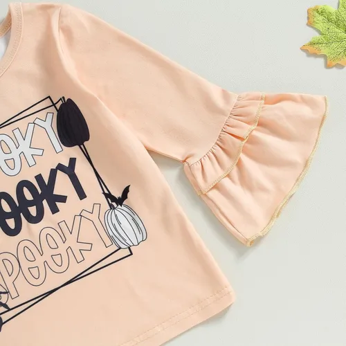 Vista 6 de fyclemt Ropa de Halloween para bebé, niña, niño, manga larga, calabaza, camiseta, sudadera, pantalones acampanados, trajes de otoño