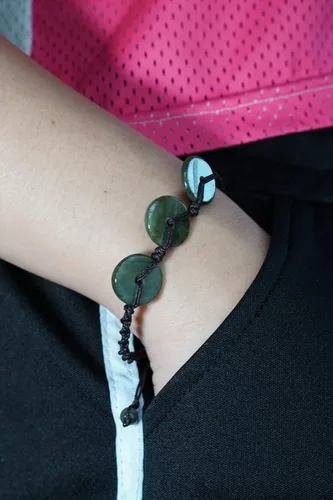 Vista 7 de Infinityee888 - Pulseras de cuentas de jade con moneda verde Feng Shui para hombres, mujeres, pulsera -BC01, Piedra