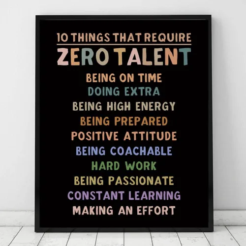 Vista 6 de 10 cosas que requieren cero talento para aula, póster motivacional para estudiantes, atletas y entrenadores, arte de pared de liderazgo inspirador