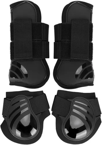 Vista 2 de Zerodis Protector de pierna de caballo, 2 pares de fundas de poliuretano para montar en la parte delantera y trasera de la pierna, botas protectoras