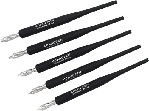 Vista 4 de Juego de bolígrafo de plástico profesional de manga gótica con 5 puntas, juego de bolígrafos de dibujo de caligrafía de manga, 5 piezas, color negro