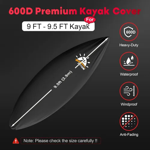Vista 2 de Funda para kayak de 9.5 pies – 600D resistente e impermeable para almacenamiento al aire libre, accesorio resistente a la decoloración para tabla