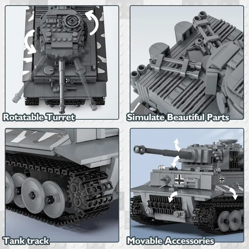 Vista 4 de Conjuntos de construcción de tanques JMBricklayer para adultos - Modelo de juguete de tanque de ejército Tiger militar de la Segunda Guerra Mundial