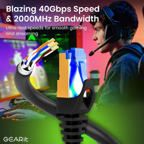 Vista 2 de GEARit - Cable Ethernet Cat8 de 25 pies, color negro, Cat 8, 40 Gbps, 2000