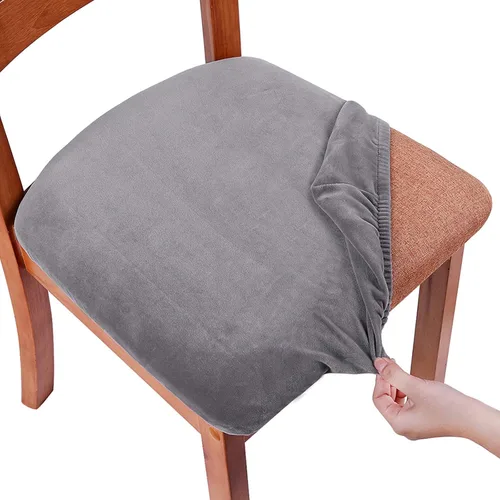 Vista 22 de Smiry - Fundas de asiento de terciopelo para silla de comedor, juego de 2, ajuste elástico, extraíbles y lavables, fundas protectoras de cojín